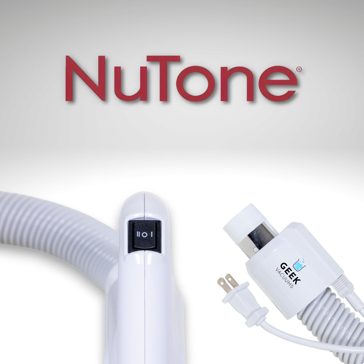 Geek Vacuums pigtail dual voltage hose for NuTone central vacuum systems.