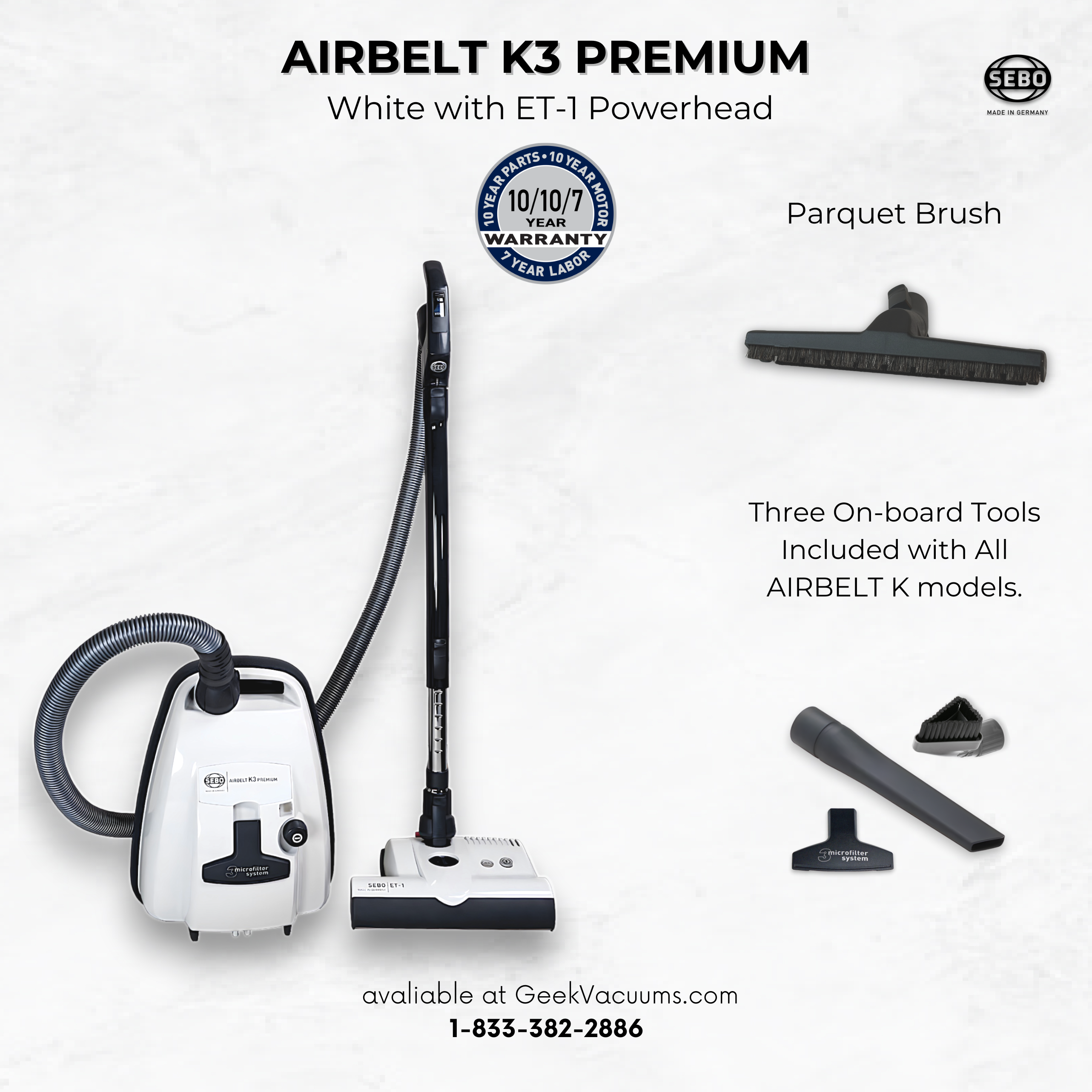 Sebo airbelt K3 Premium with parquet brush 3 onboard tools for pet hair and hardwood floors