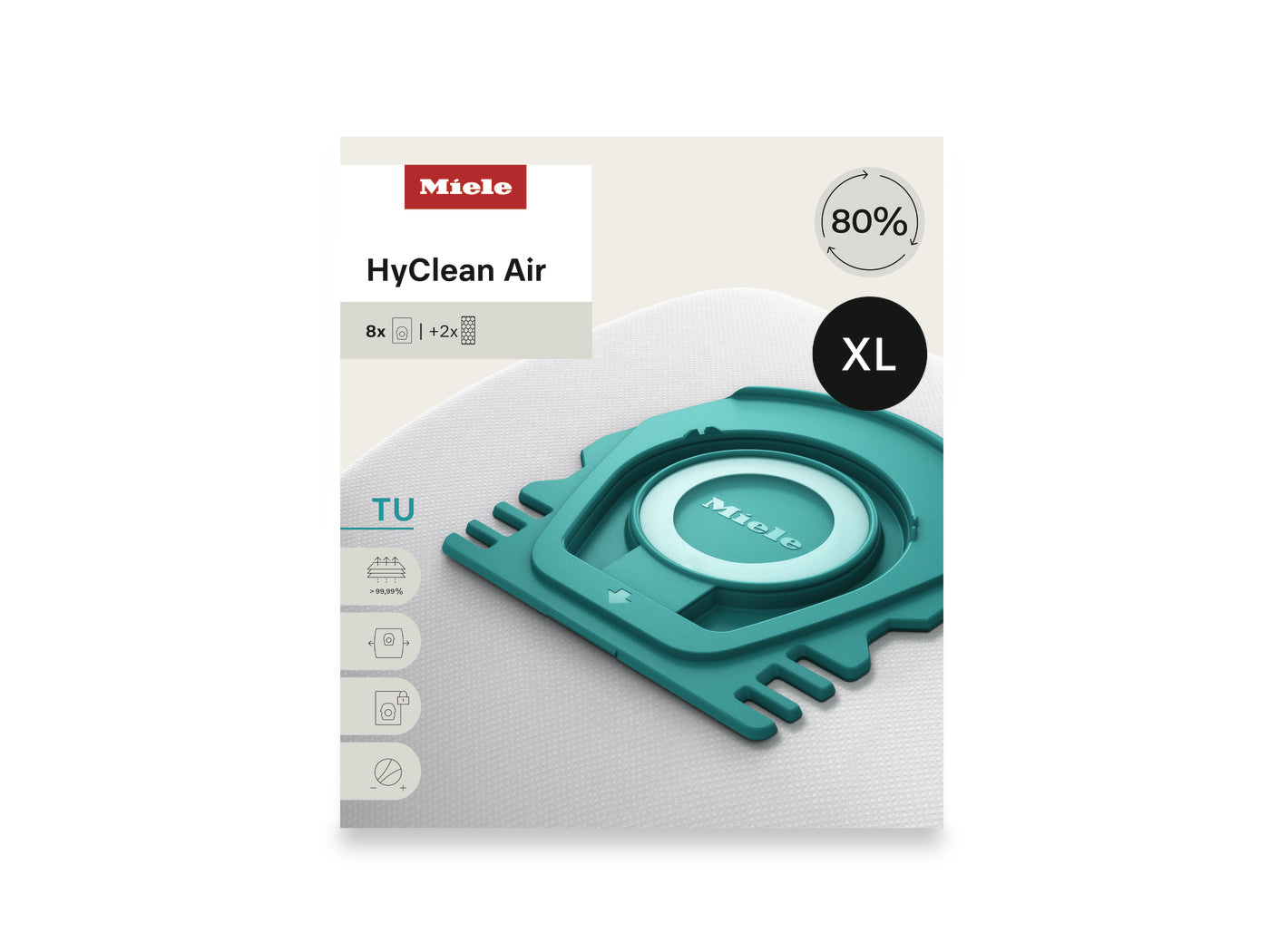 Fron of box Miele TU XL HyClean Air 8 Bags 2 Filters