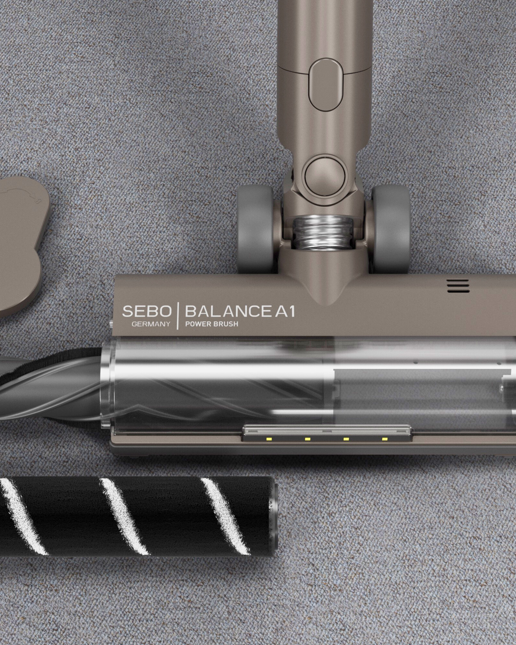 SEBO Balance A1 brush roll removed from vacuum head for cleaning