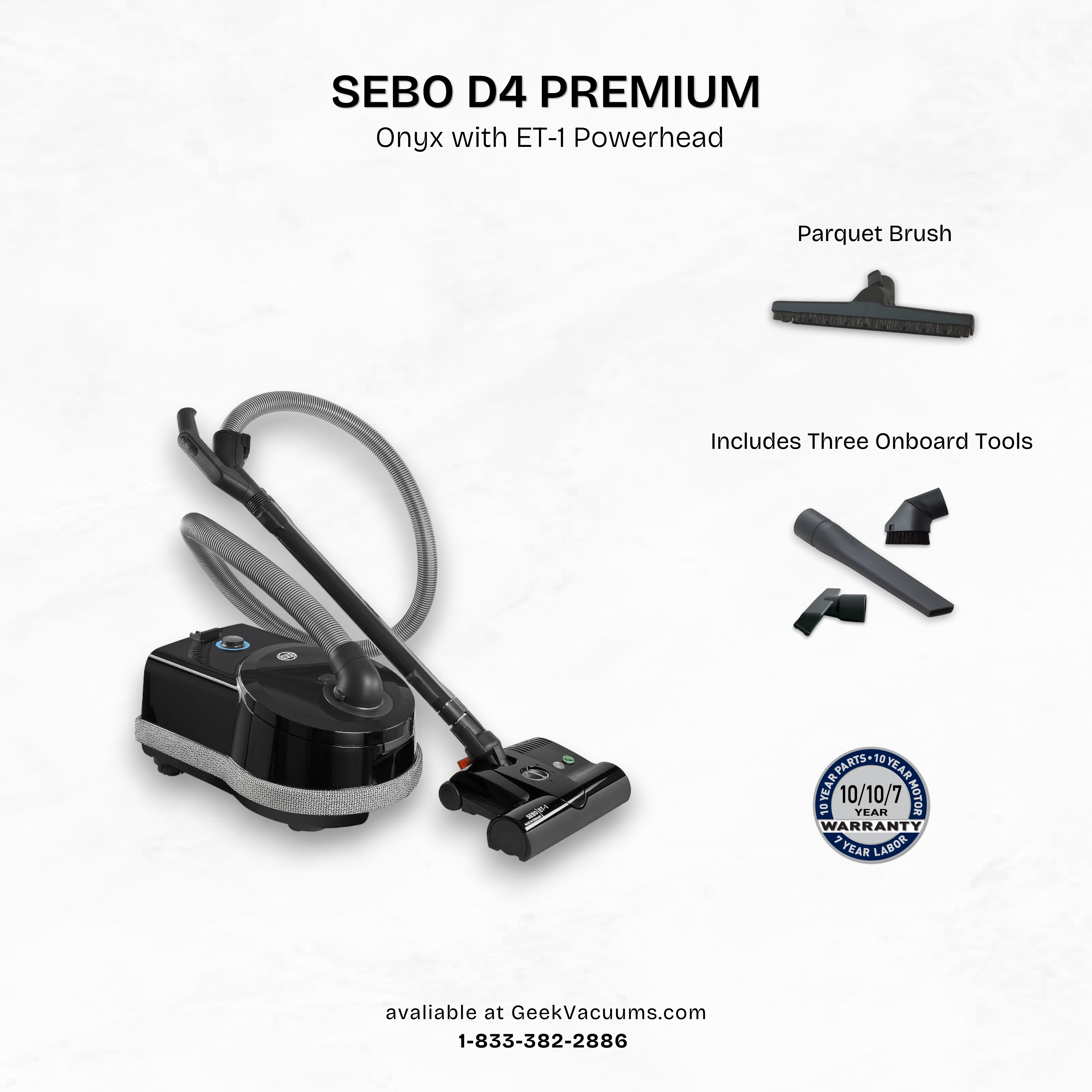 Sebo D4 Premium Onyx Black Canister Vacuum included tools
