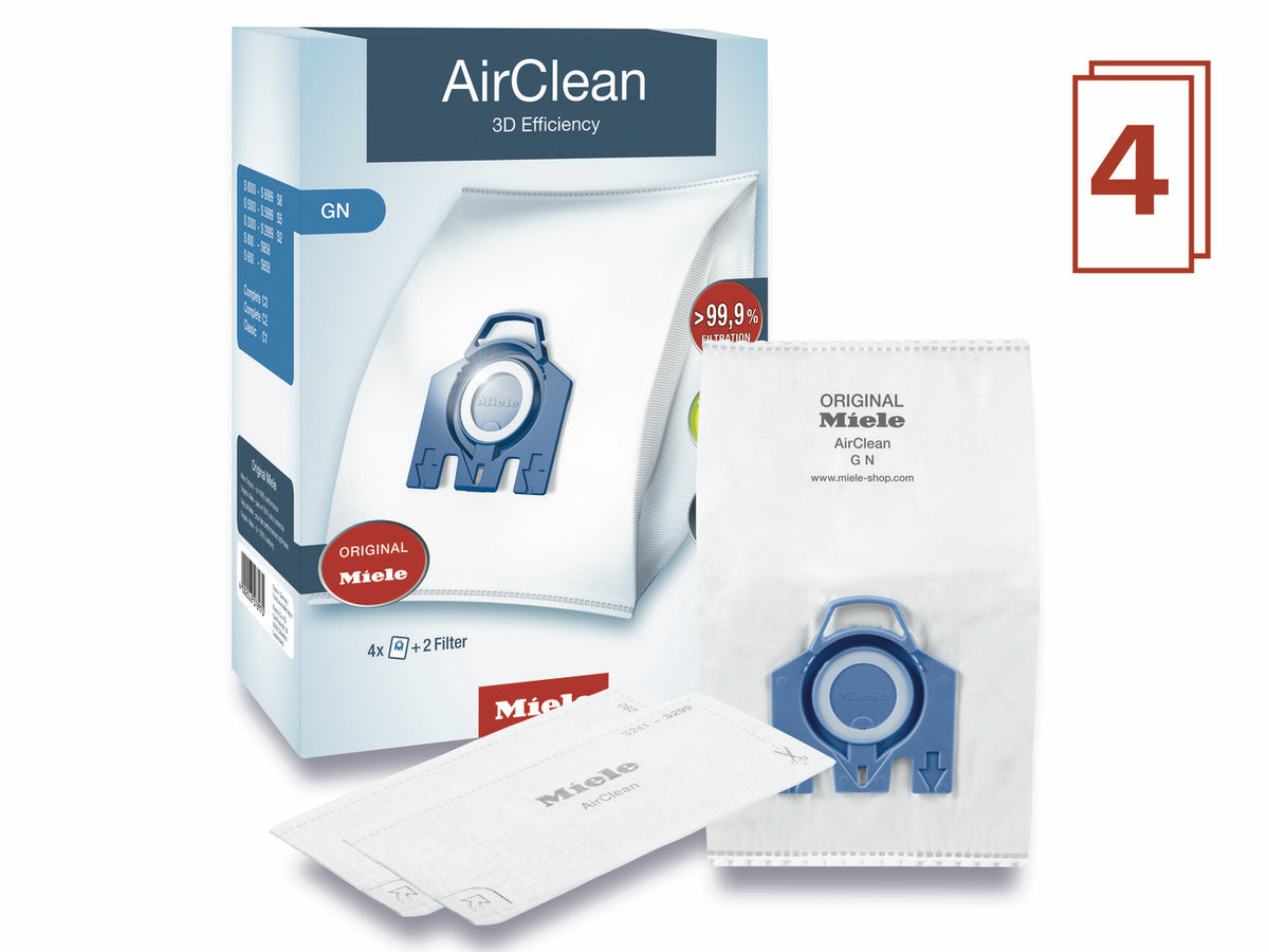 Miele AirClean 3D Efficiency GN dustbags, 4 pack with filters.