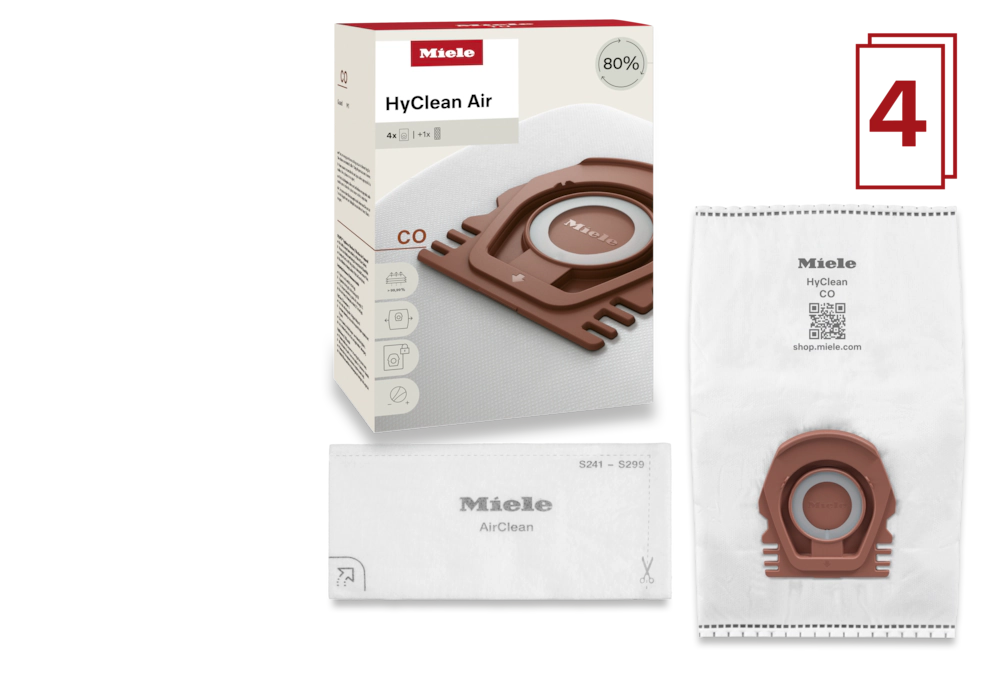 Miele CO HyClean Air vacuum bags, 4 pack.
