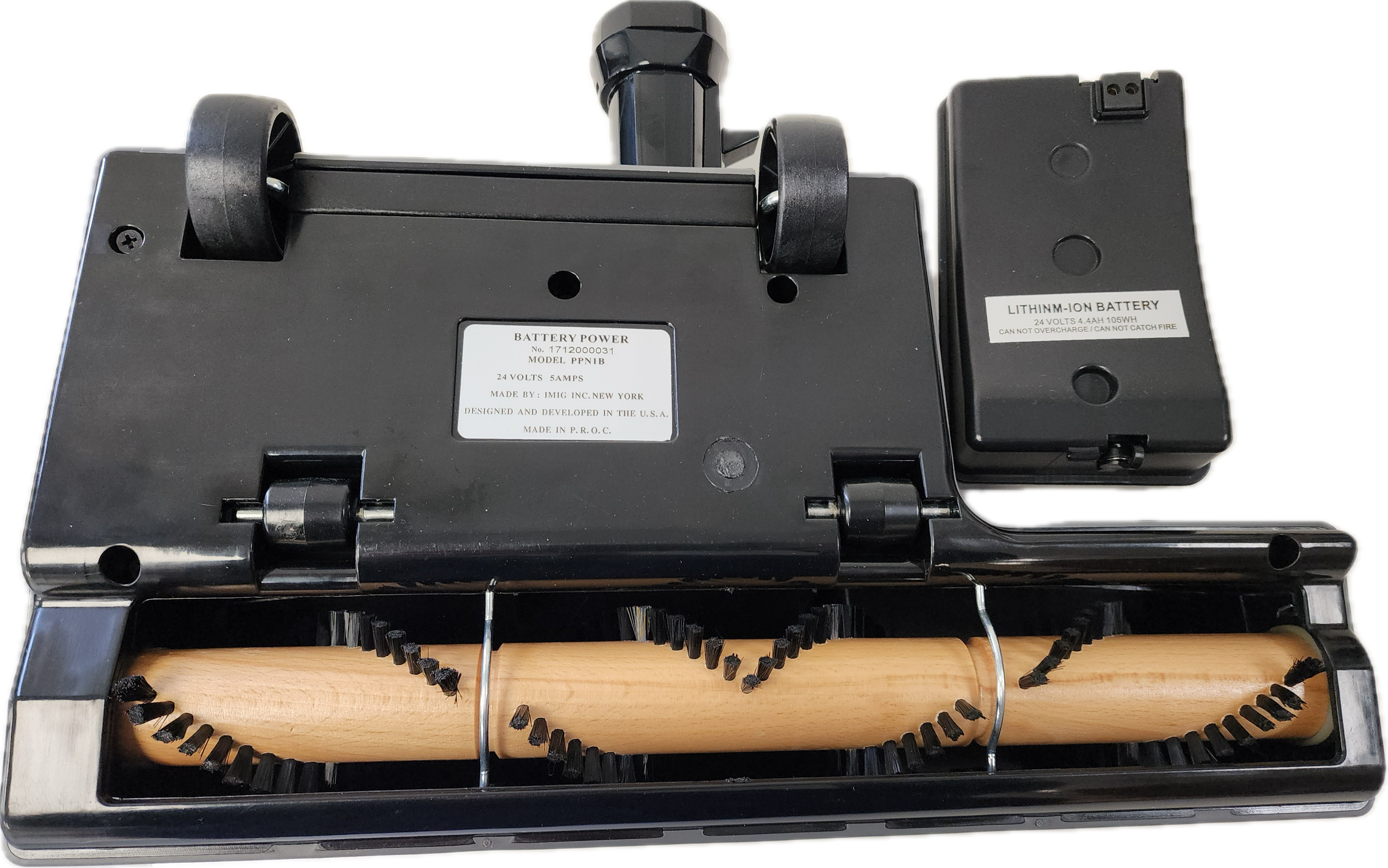 Battery powered pet head for central vacuum systems and backpack vacuum
