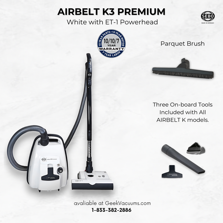 Sebo airbelt K3 Premium with parquet brush 3 onboard tools for pet hair and hardwood floors 