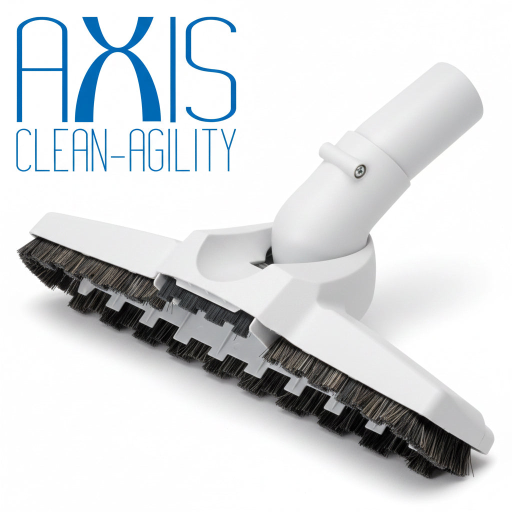 Axis Clean-Agility cleaning brush attachment with a white plastic handle and bristles, shown on a white background with the blue AXIS CLEAN-AGILITY logo.