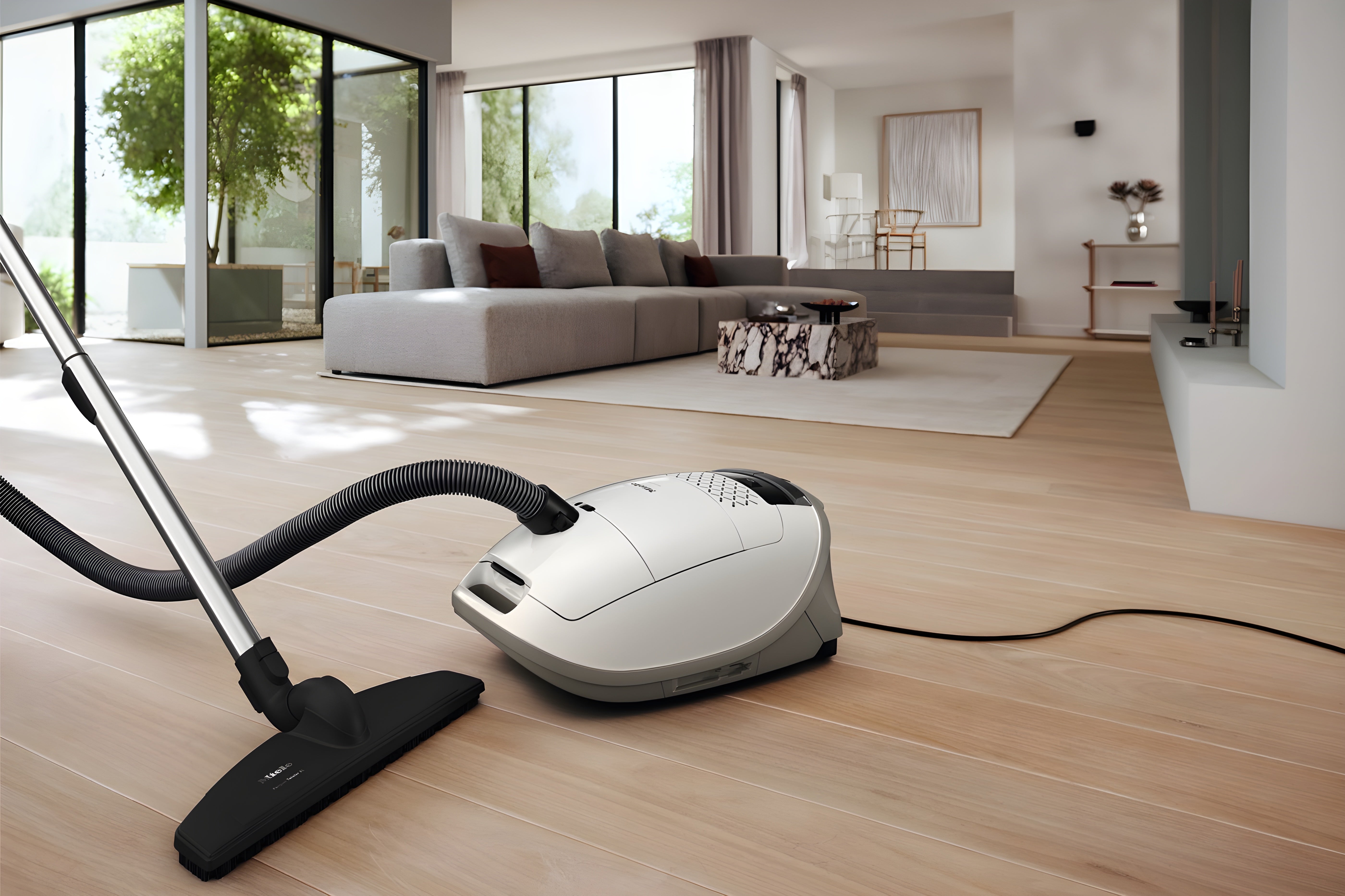 White Miele Guard M1 Parquet XL in a modern living room