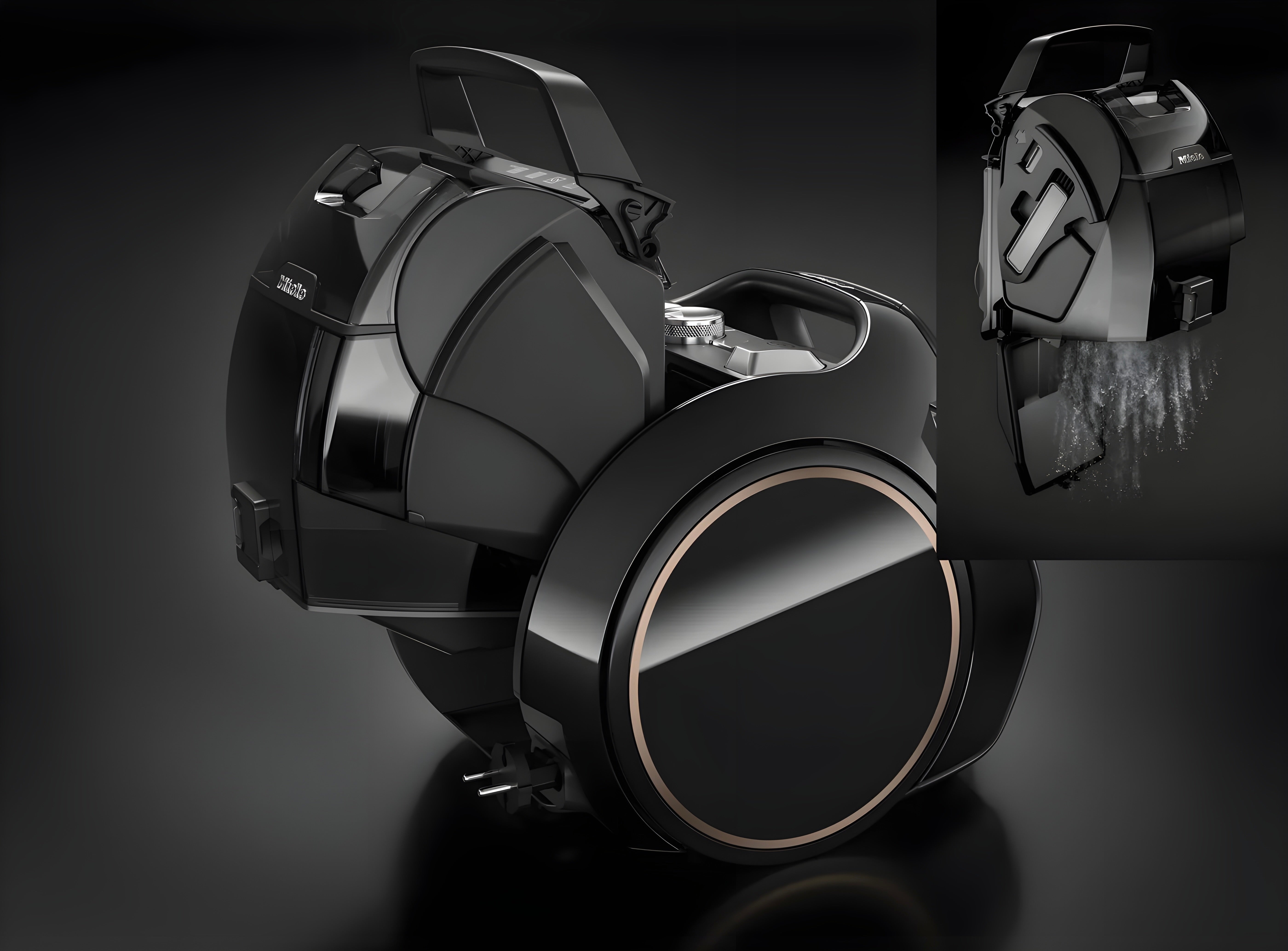 Black Miele Bagless vacuum cleaner on a dark background