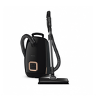 A black Miele Guard L1 AllFloor Canister Vacuum on a white background