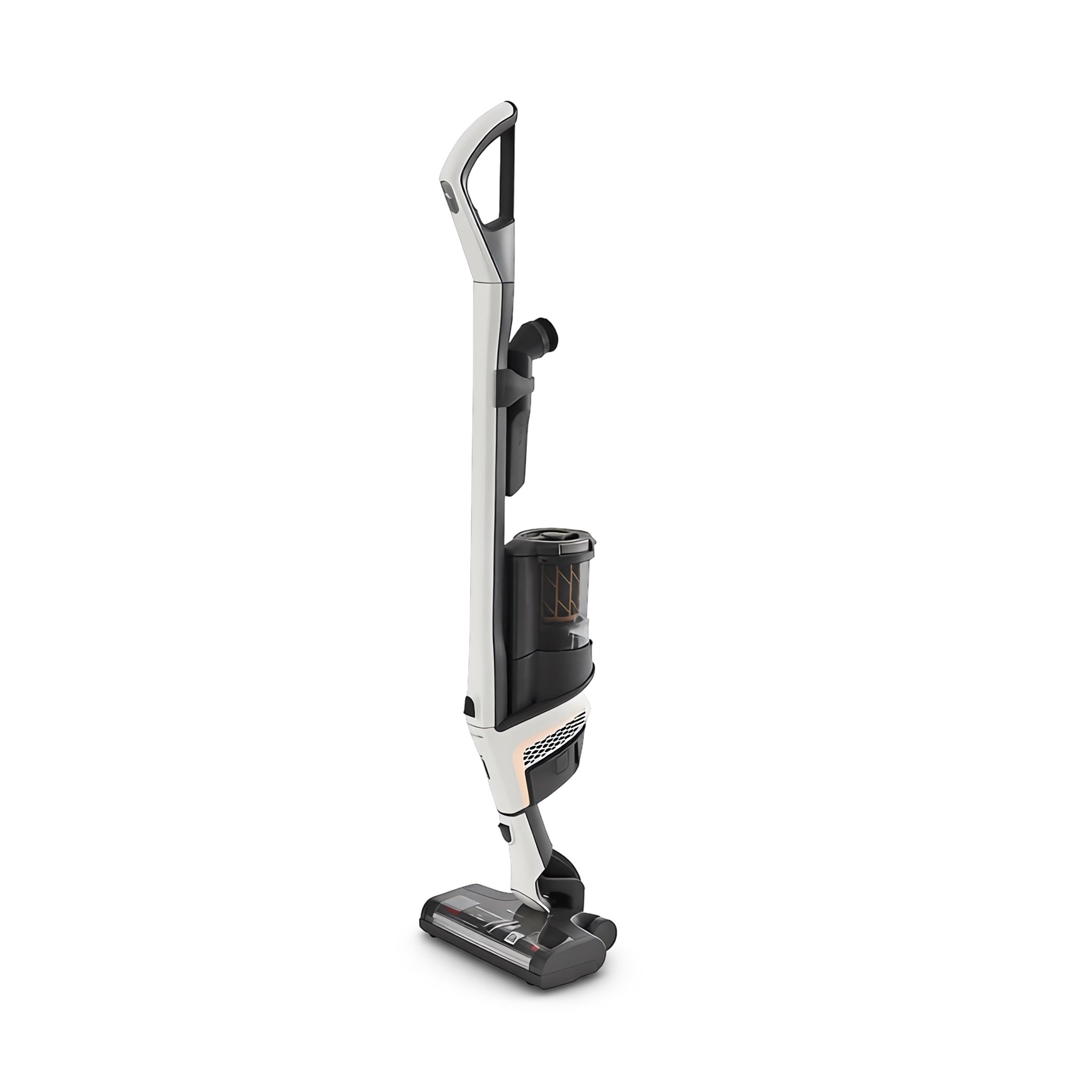 A Miele Triflex HX2 Flash cordless stick vacuum cleaner with a silver and black body, shown from a three-quarter angle on a solid white background.
