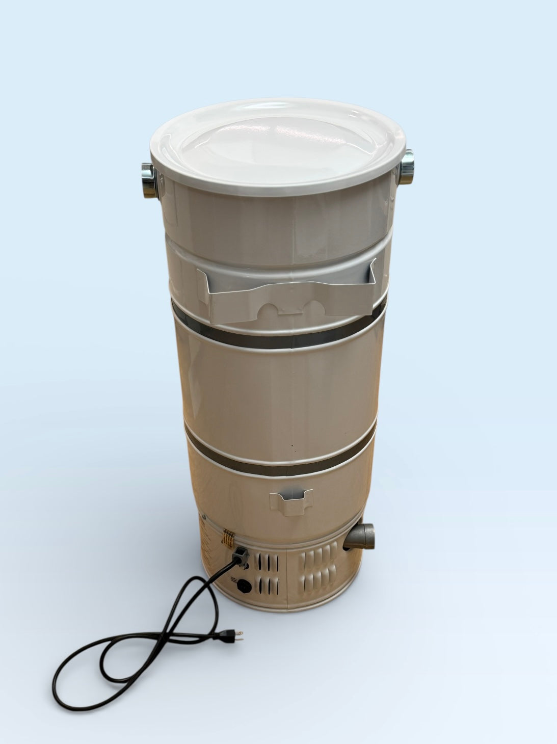 ModernDay M715h Large home or vets office central vacuum unit Rear blue background 
