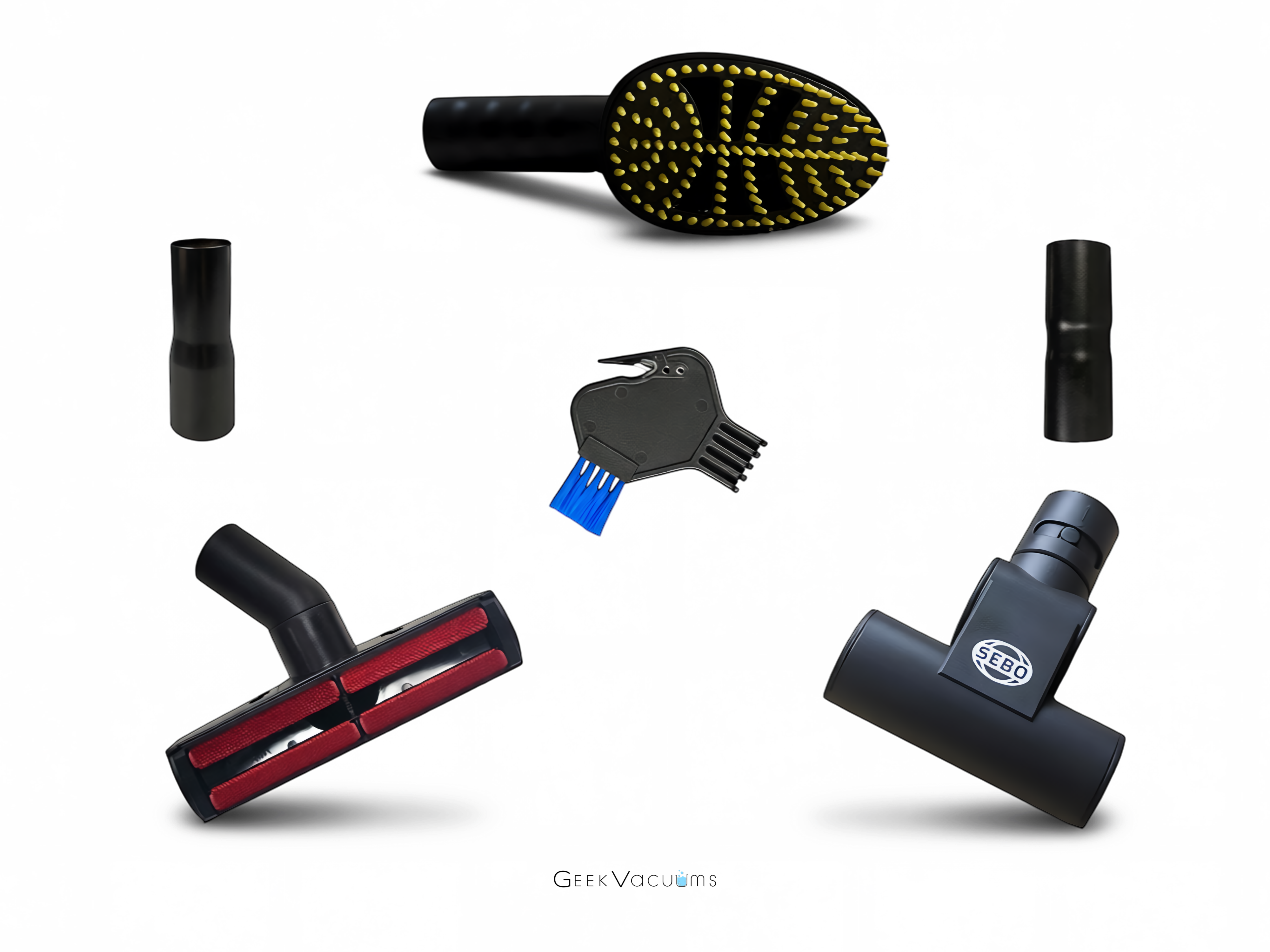 SEBO 1993PK 6 piece pet attachment set with upholstery nozzle turbo handheld brush grooming brush adapters and brush roller cleaning tool