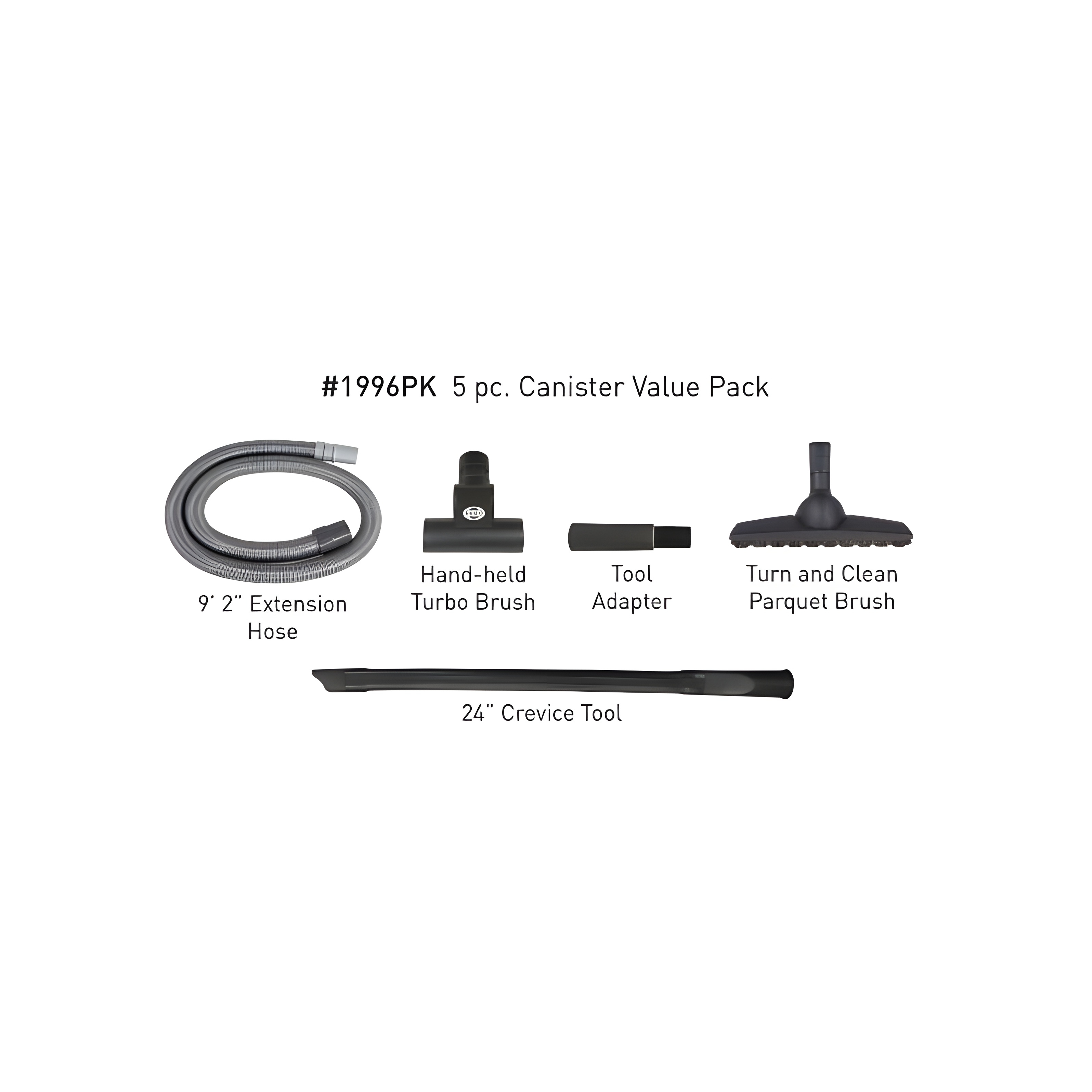 Sebo vacuum attachments included in the 1996PK canister accessory set
