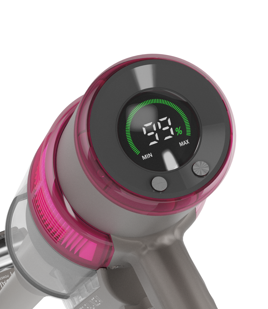 SEBO BALANCE A1 cordless stick vacuum Magenta Battery Charge Display