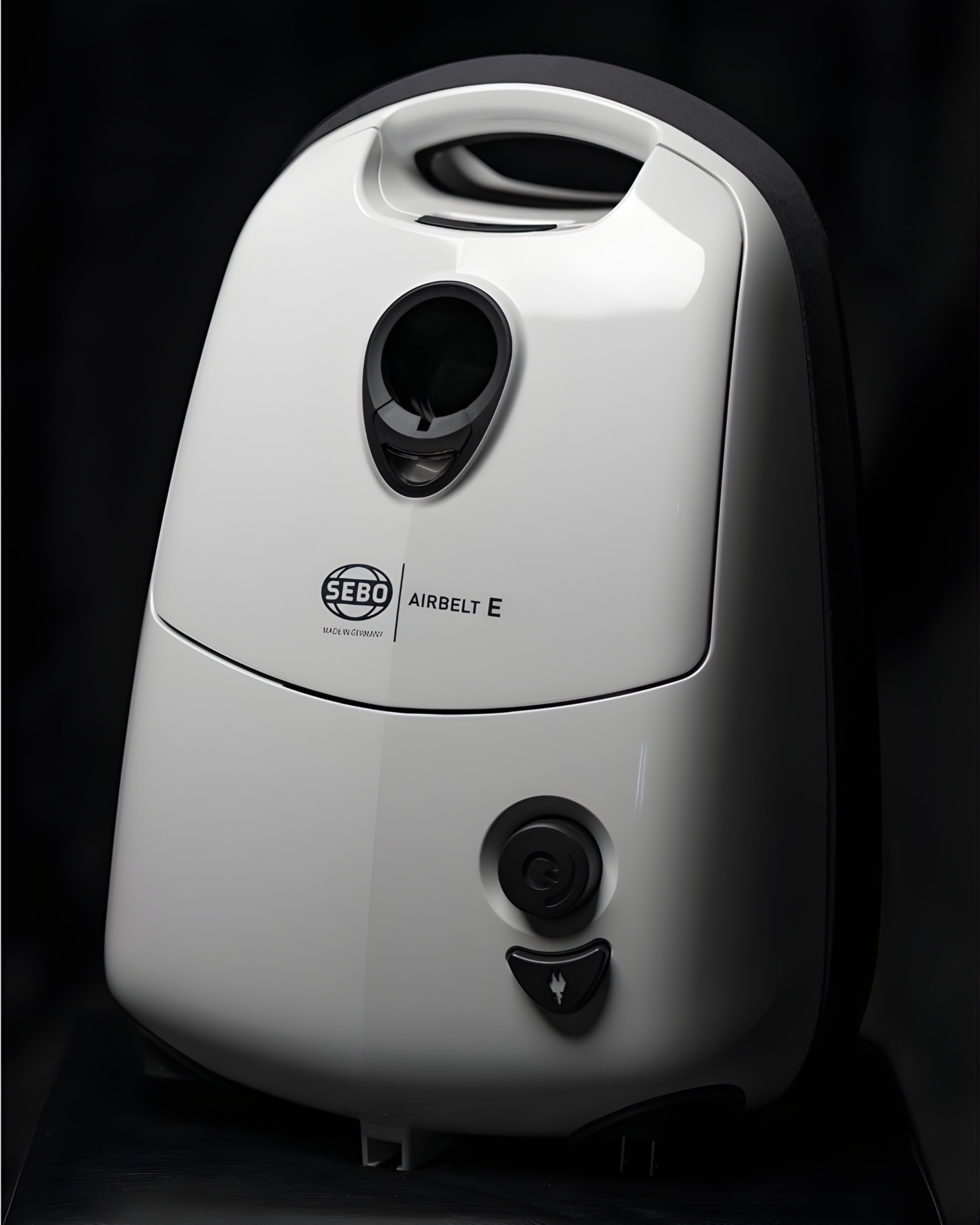 White Sebo E3 Premium canister body on a black background