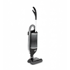 Onyx black SEBO Felix Premium upright vacuum with hose extended, shown at an angle on a white background.