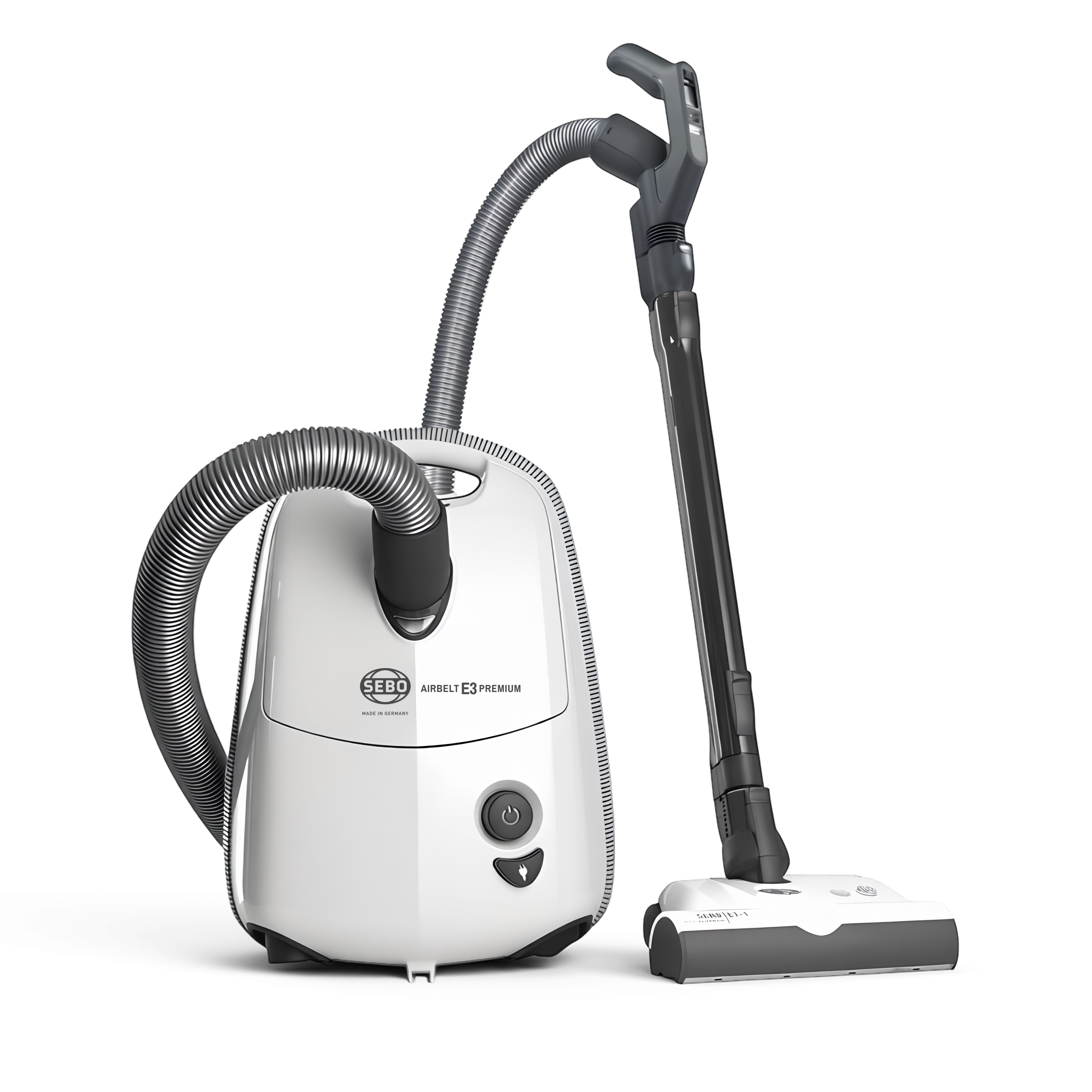 White Sebo E3 Premium vacuum cleaner with for carpet and bare floors