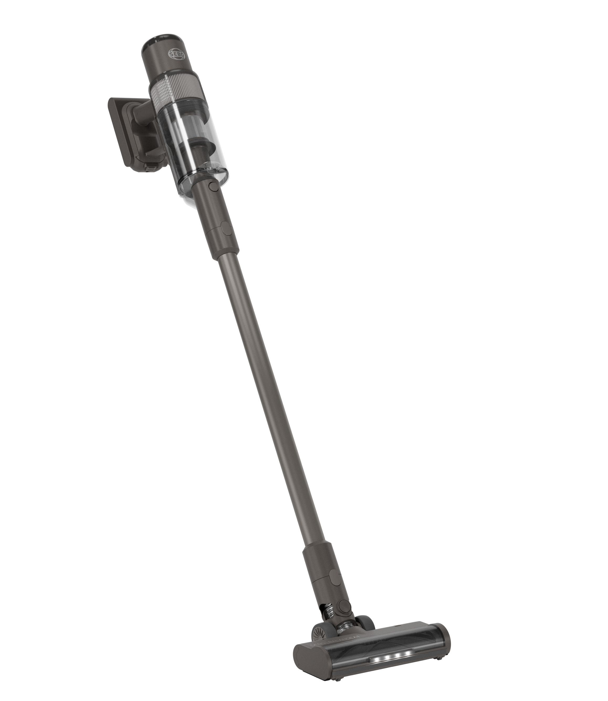 Sebo Balance A1 Gray Cordless Stick  Vacuum Side View and LED powerhead