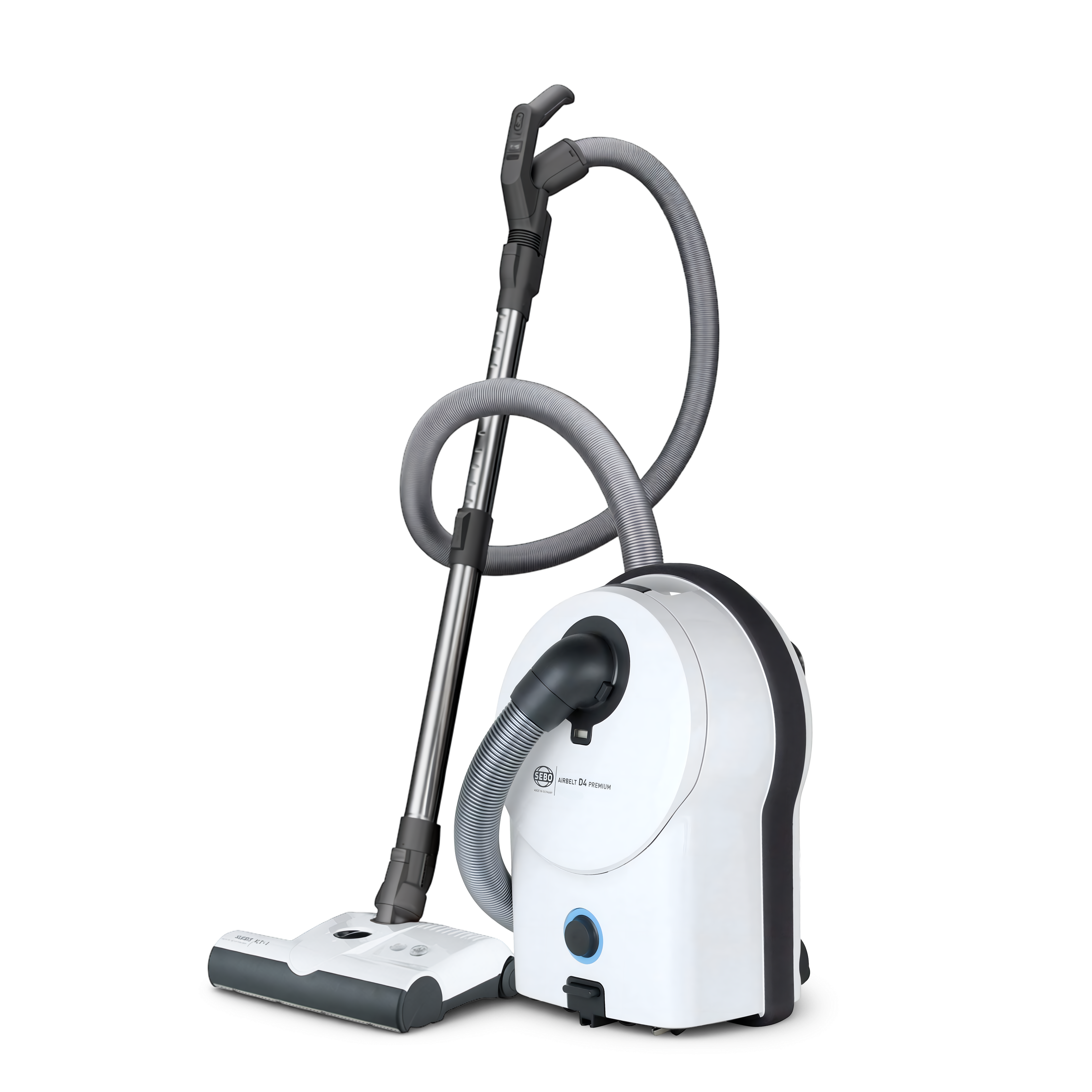 Sebo D4 Premium Canister Vacuum in White on transparent background