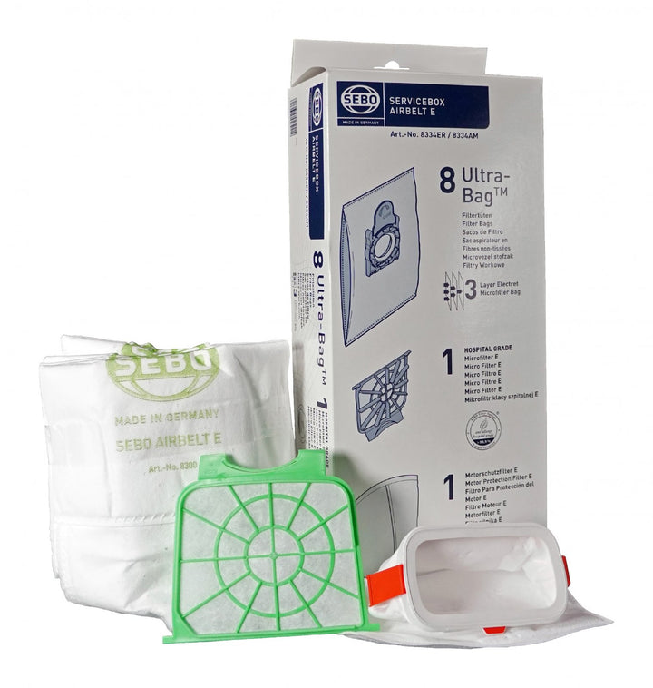 SEBO E Series service box 8 Bags, 1 pre motor filter, 1 post motor filter