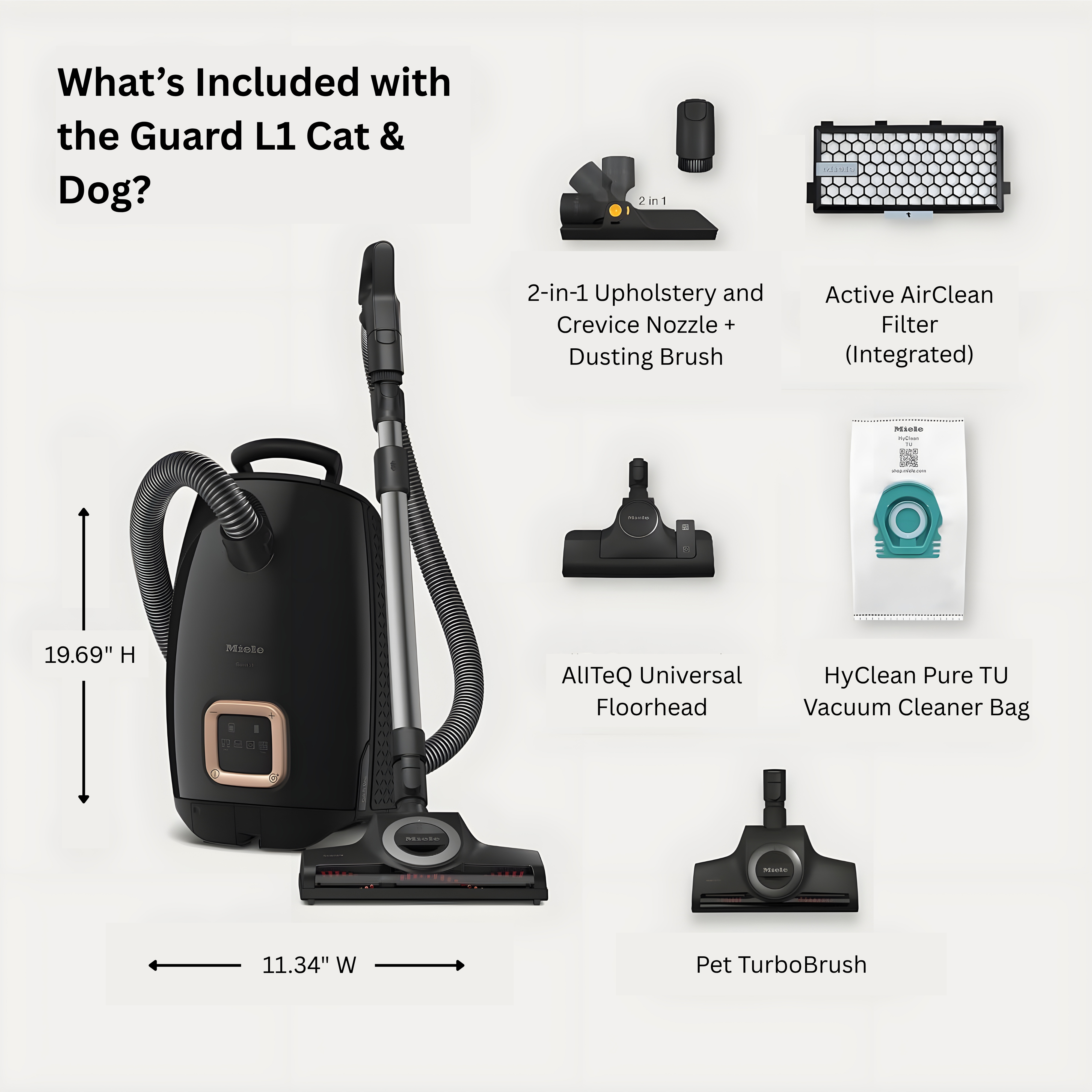 Miele Guard L1 canister vacuum with accessories and bag