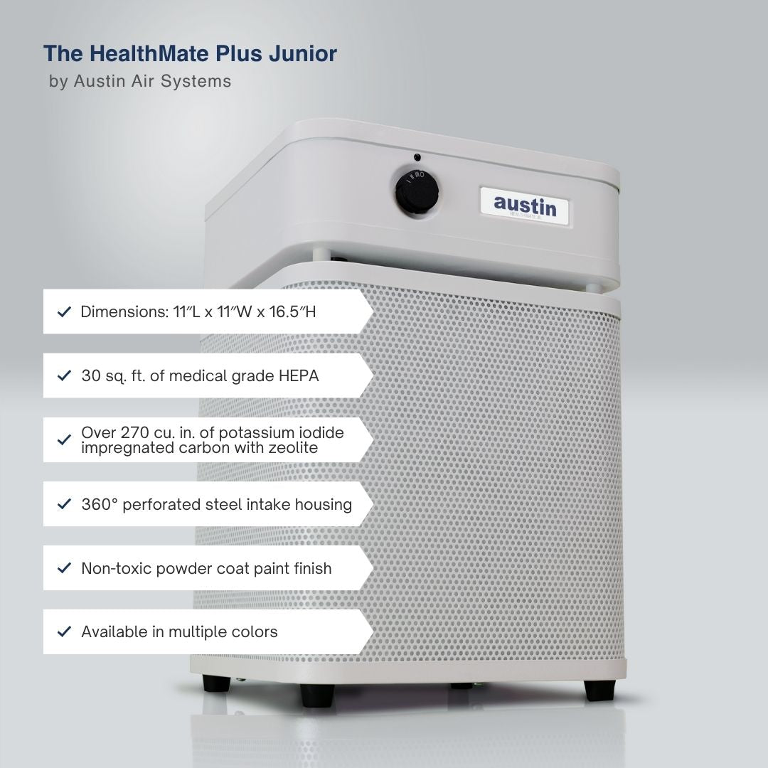 Austin Air HealthMate Plus Junior with its specifications listed