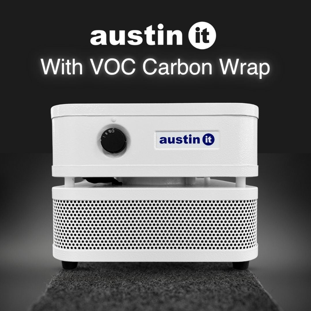 Austin Air “it” with the VOC Carbon Wrap on a black background