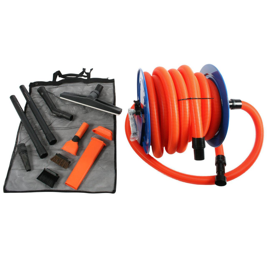 Commercial Hose Reel, 50 Ft. Vacuum Hose, & Detailing Accessories for use with Shop Vacuums, Central Vacuum & Commercial Auto Detailer Vacuums - Geek Vacuums