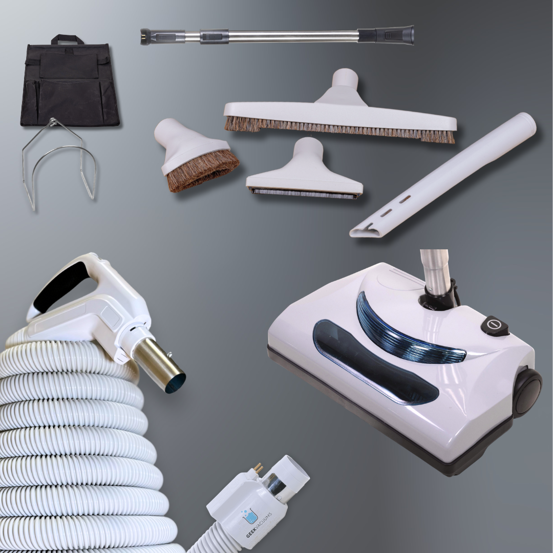 Geek Vacuums Value direct connect kit with powerhead, hose, wands and tools.