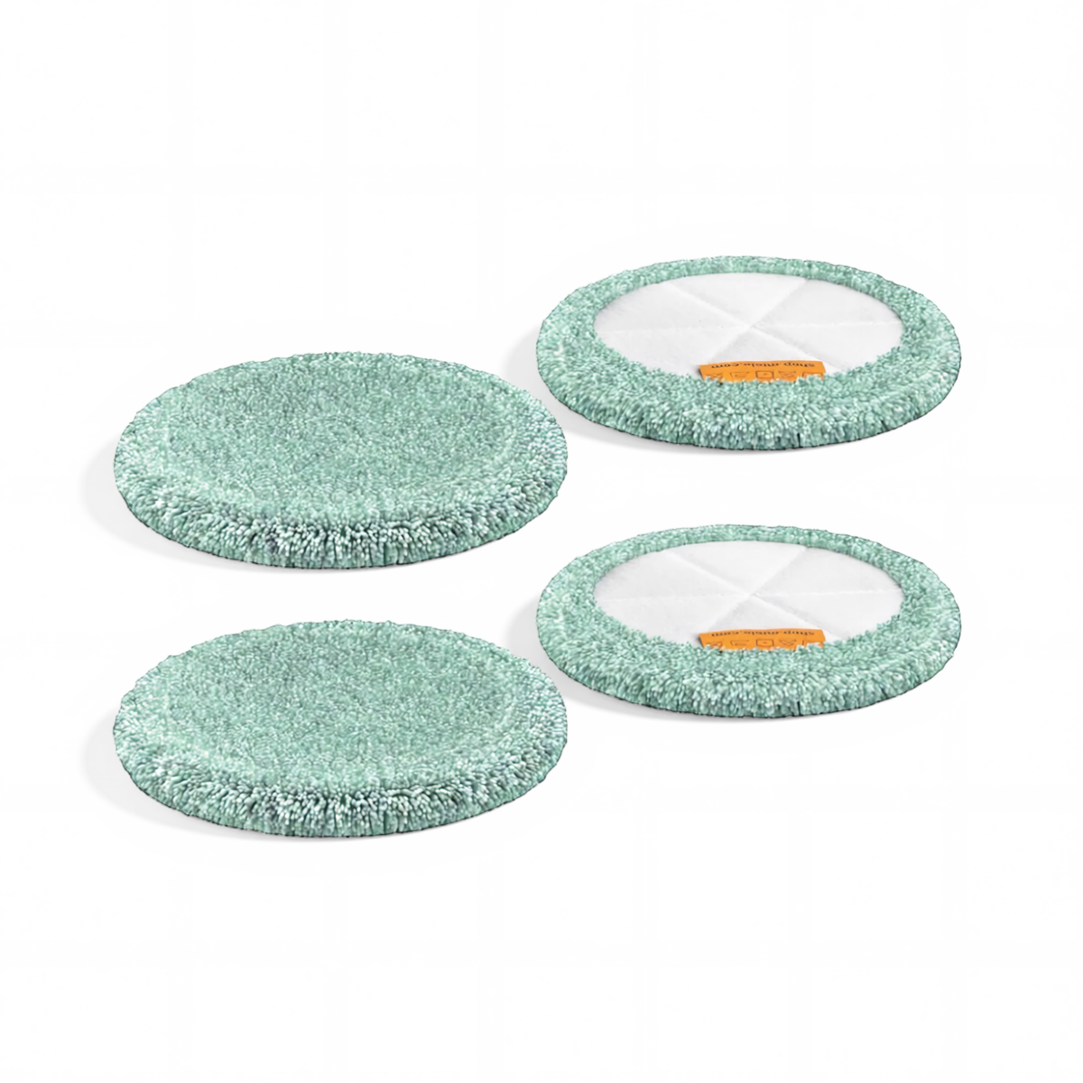 Four Miele AquaPads HX-APU cleaning cloths, showing both the green microfiber face and the hook-and-loop backing.