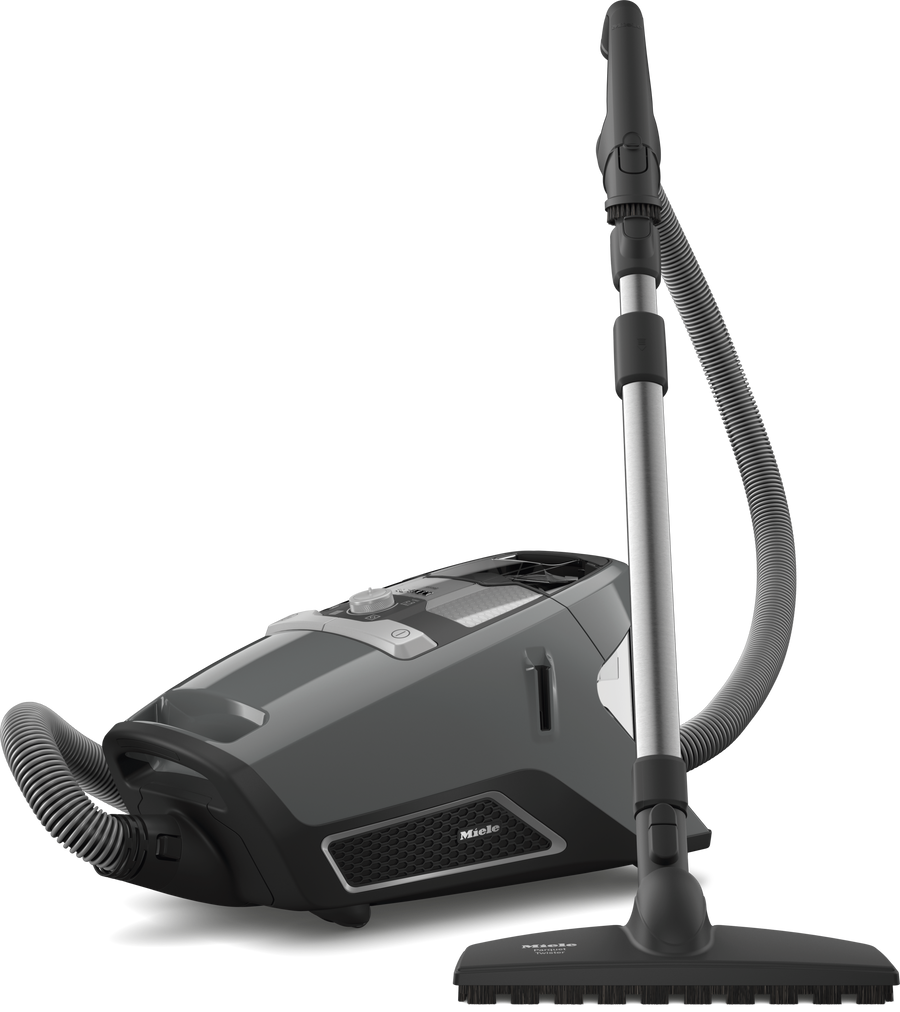 Miele Blizzard CX1 PureSuction PowerLine bagless canister vacuum in Graphite grey, front view