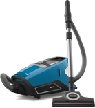 Miele Blizzard CX1 TurboTeam PowerLine bagless canister vacuum in Tech blue, front view