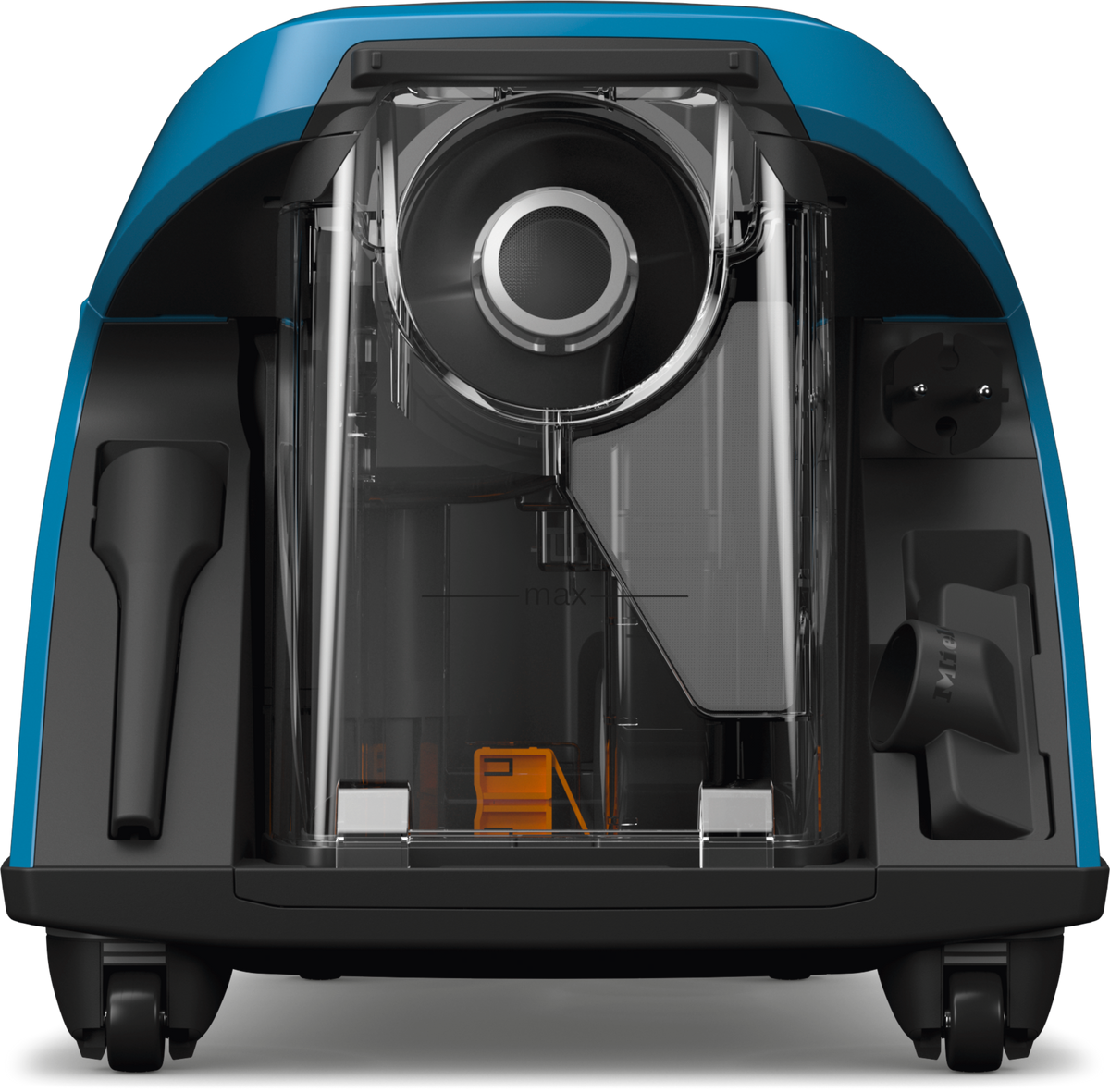 Miele Blizzard CX1 TurboTeam vacuum shown from the side with Turbobrush attachment