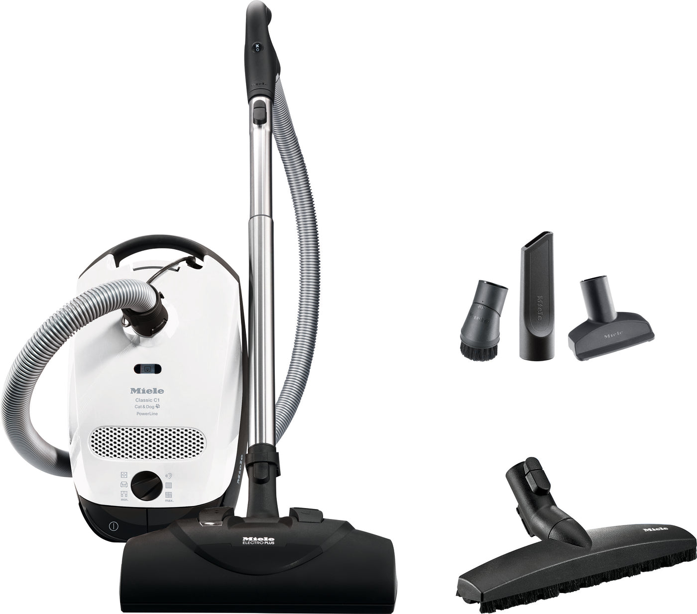 Miele Classic C1 Cat and Dog PowerLine with its included tools.