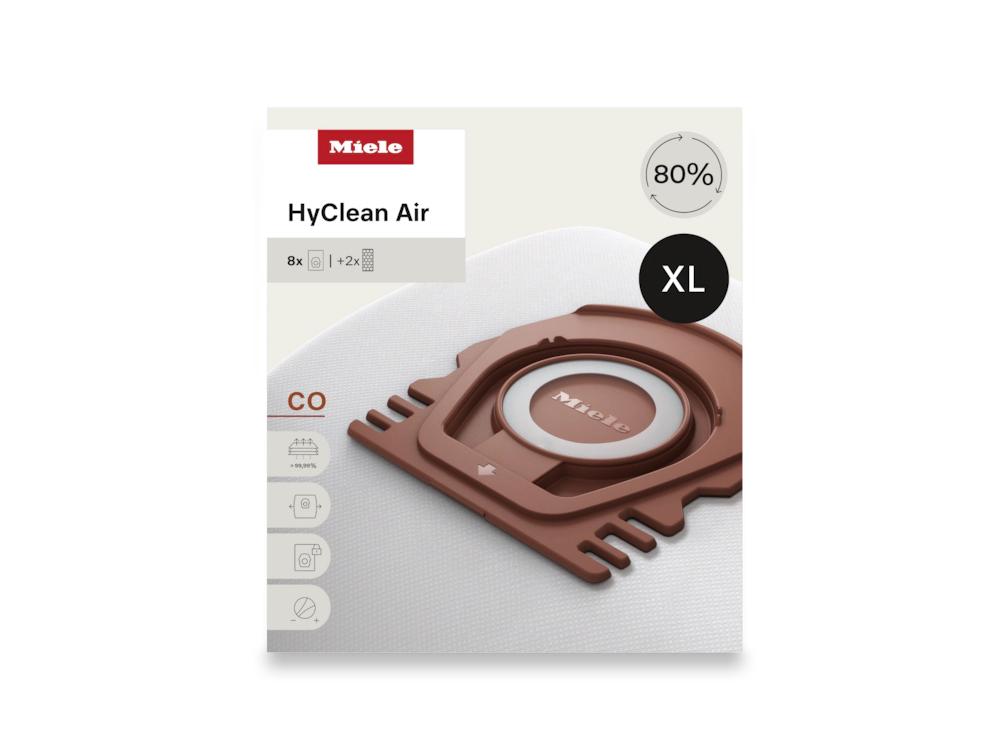 Miele CO XL HyClean Air vacuum bags, 8 pack.