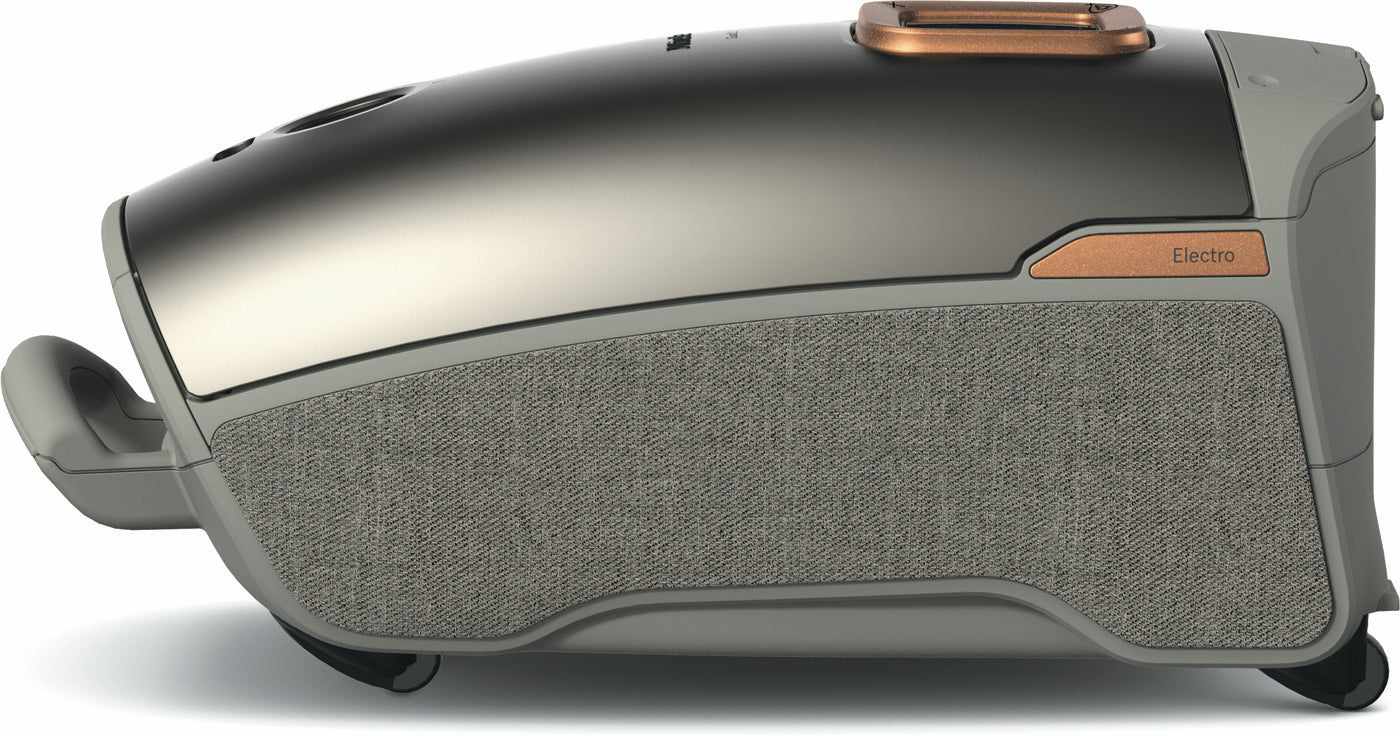 Miele Guard L1 Electro canister in Titanium, side view.
