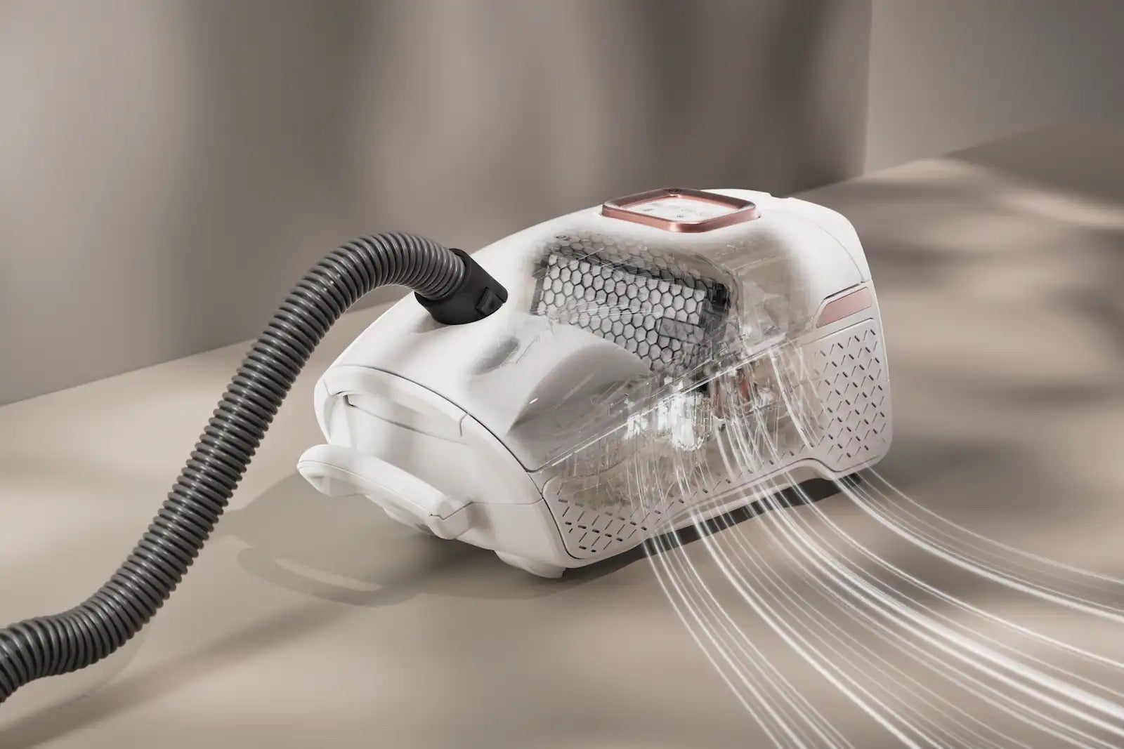 Close-up of the white Miele Guard M1 Cat & Dog's Active AirClean filter, which removes odors from the air during vacuuming.