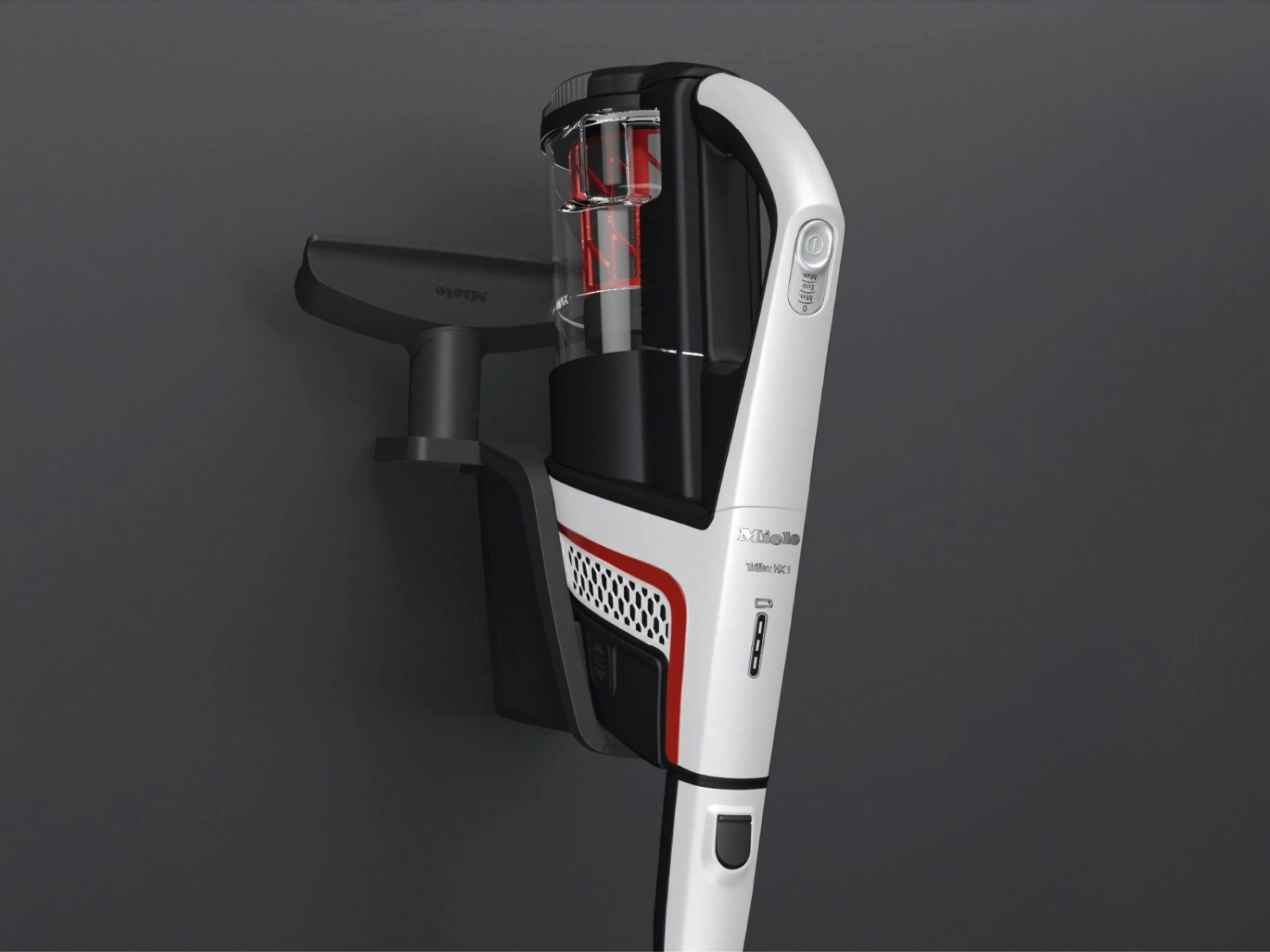 Close-up of the Miele Triflex HX1 Facelift on its wall bracket.