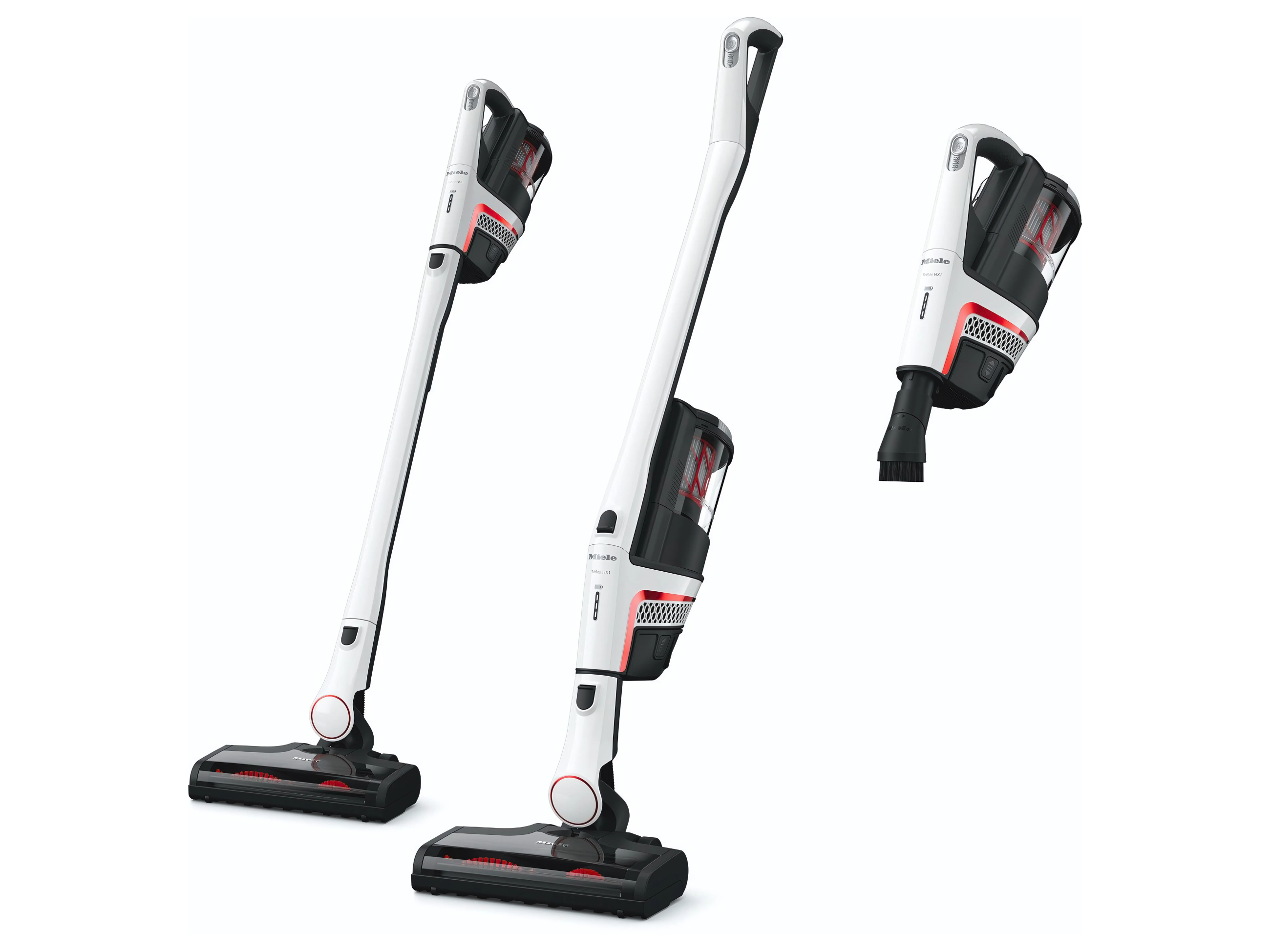 Miele Triflex HX1 Facelift in white shown in three modes.