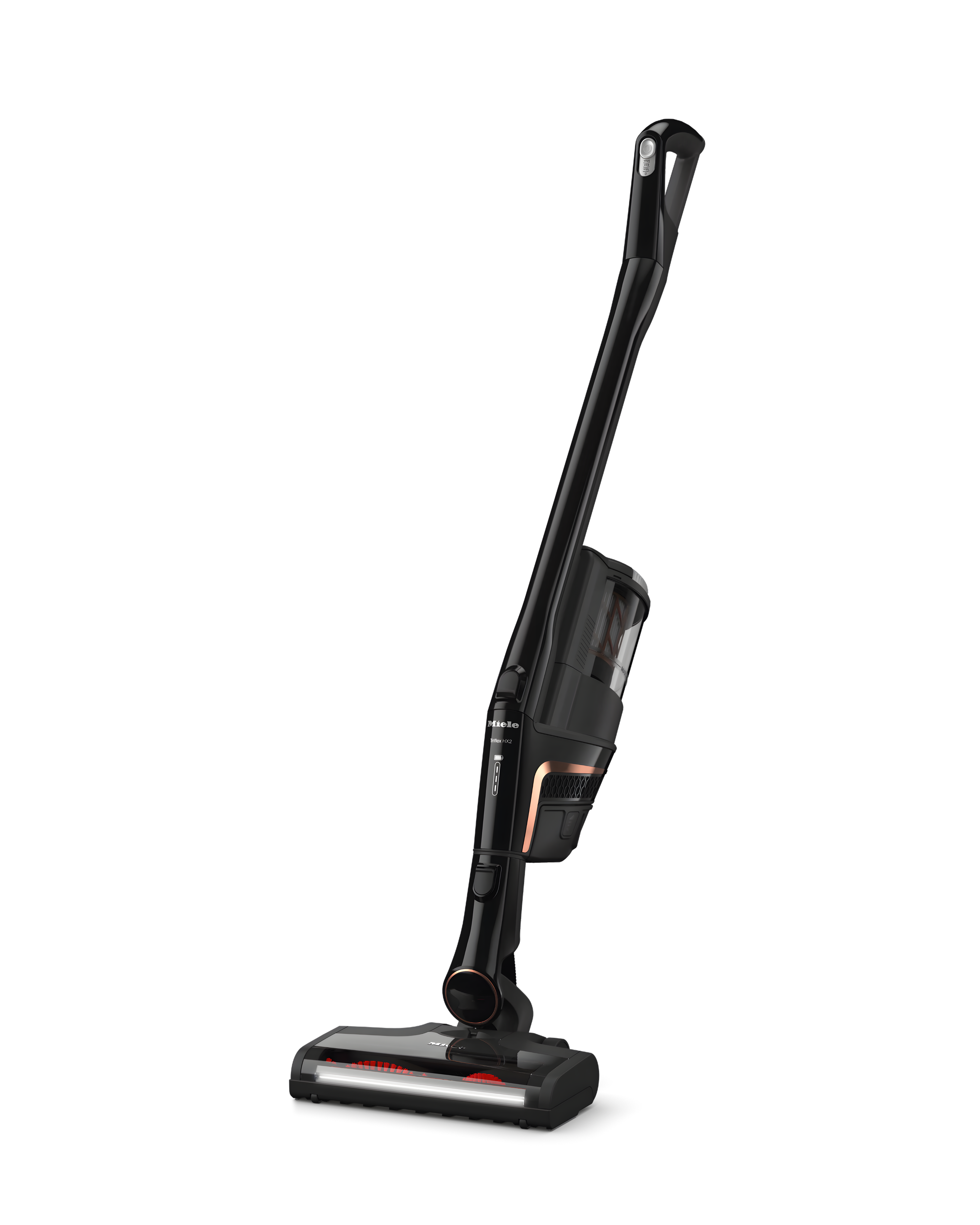 Miele Triflex HX2 Runner cordless stick vacuum in black.