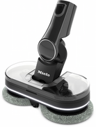 Close-up of the Miele AquaTwister wet-cleaning attachment with its two rotating microfiber pads and water tank.