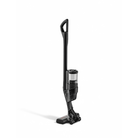 Side profile of the Miele Triflex HX3 Aqua cordless stick vacuum in Obsidian Black, showing the dust container and battery.