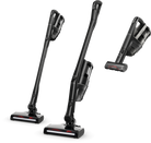 Miele Triflex HX3 Cat & Dog in Obsidian Black shown in its three configurations: Comfort stick, Reach and Compact handheld.