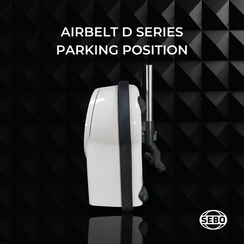 Infographic showing the parking position feature on the SEBO Airbelt D Series canister vacuum.