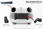 SEBO Airbelt E series onboard storage for crevice, dusting and upholstery tools.