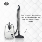 SEBO Airbelt E1 Kombi with combination nozzle for rugs and hard floors.