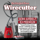 New York Times wire cutter rated Sebo Airbelt k3 premium top performing canister of the year 2024 10 year warranty 