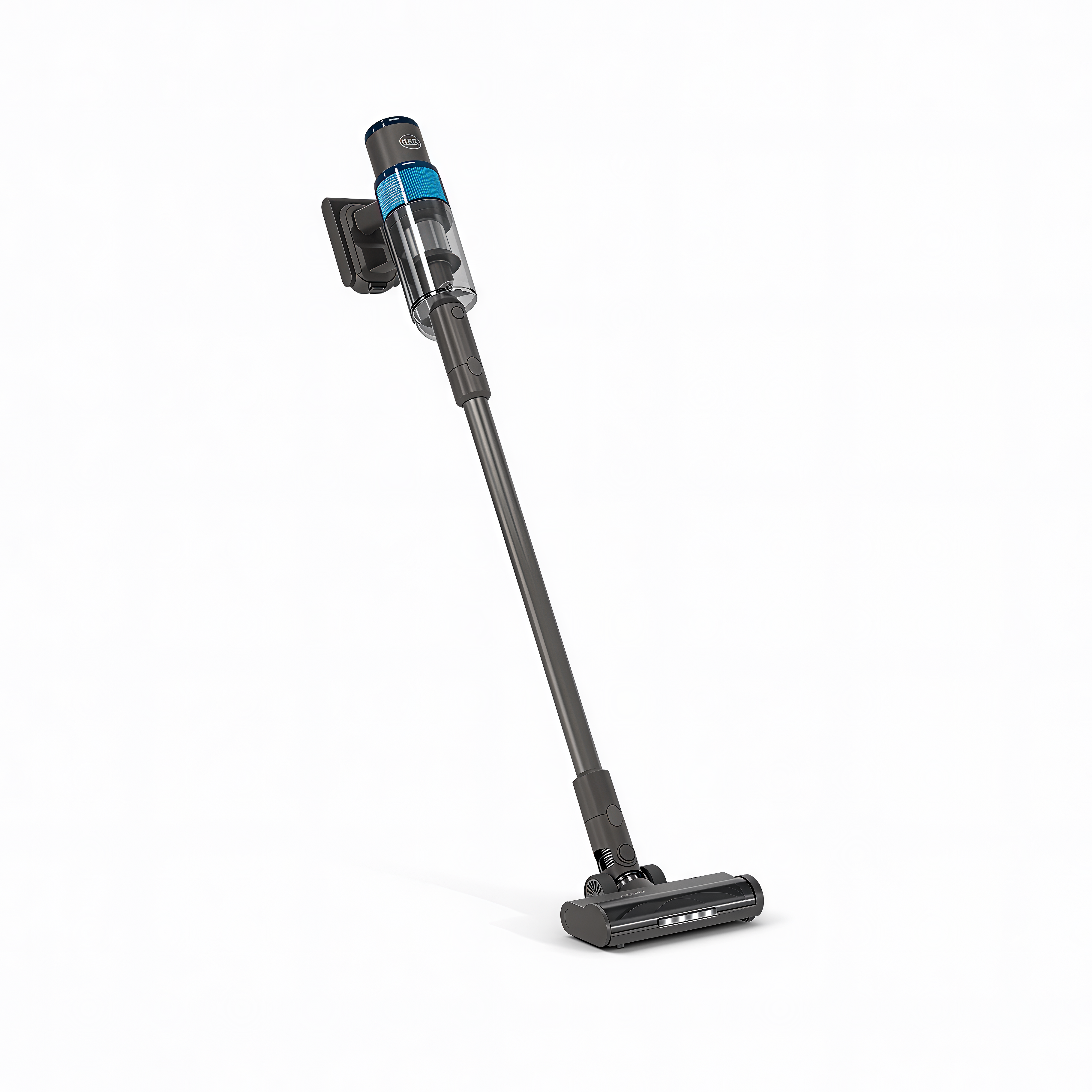 SEBO Balance A1 cordless stick vacuum in blue, side view.