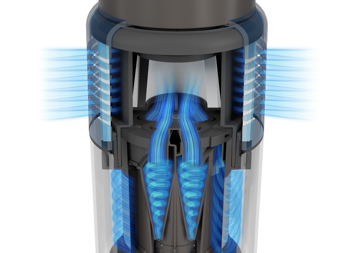 Cutaway of the SEBO Balance A1 cyclonic filtration.