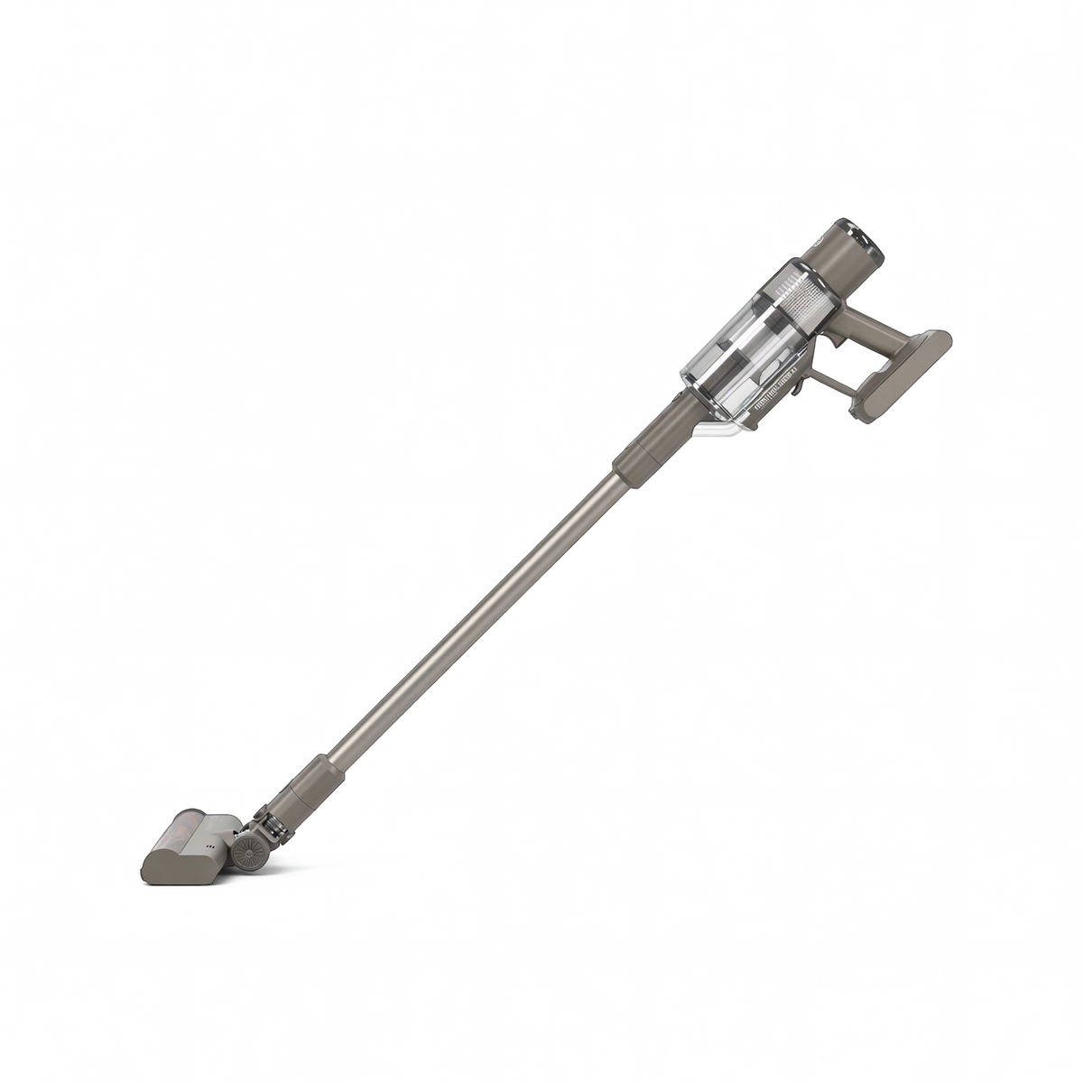 SEBO Balance A1 cordless stick vacuum in Gray, tilted side view.